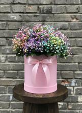 Цветочная композиция из Гипсофила и Розы в шляпной коробке в Новошешминск