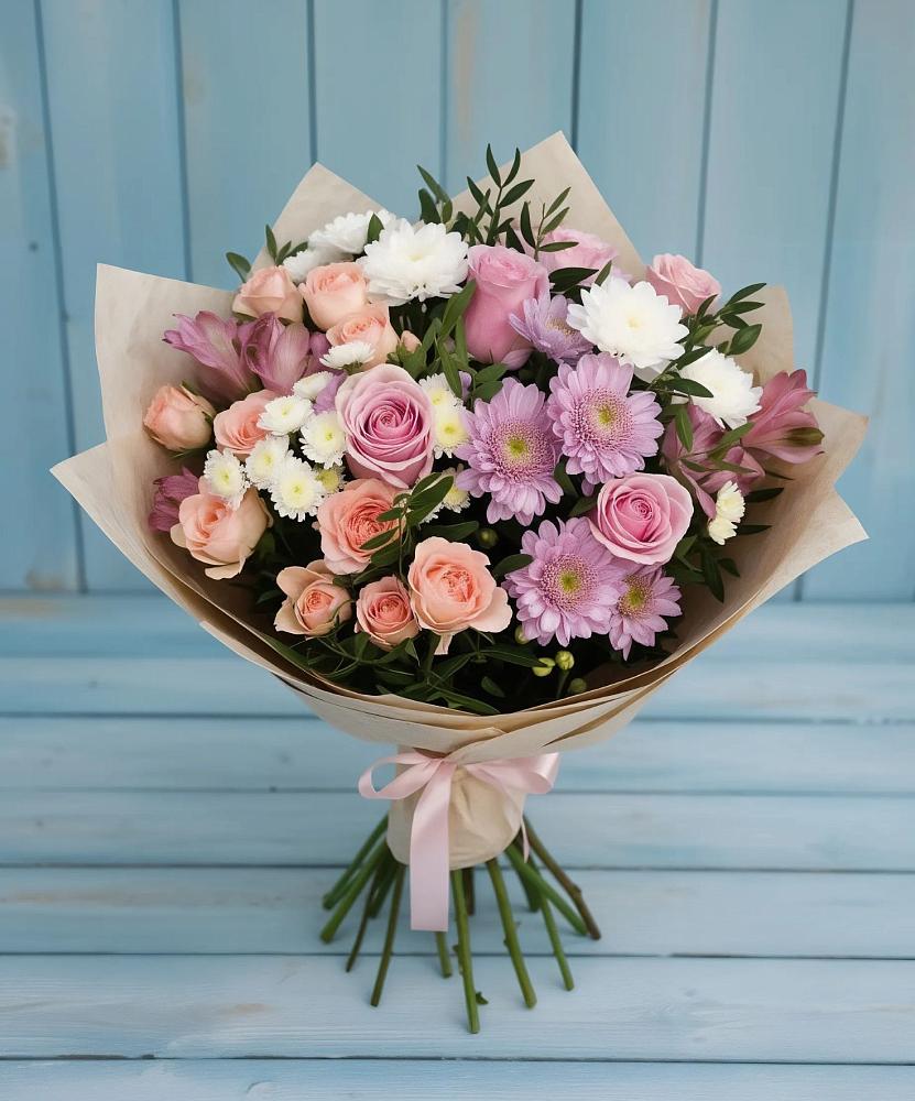 Букет цветов из: Хризантемы, Розы и Альстромерии в Новошешминск