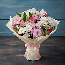 Букет цветов из:  Хризантемы, Альстромерии и Розы #REPLACE_PRED# Новошешминск