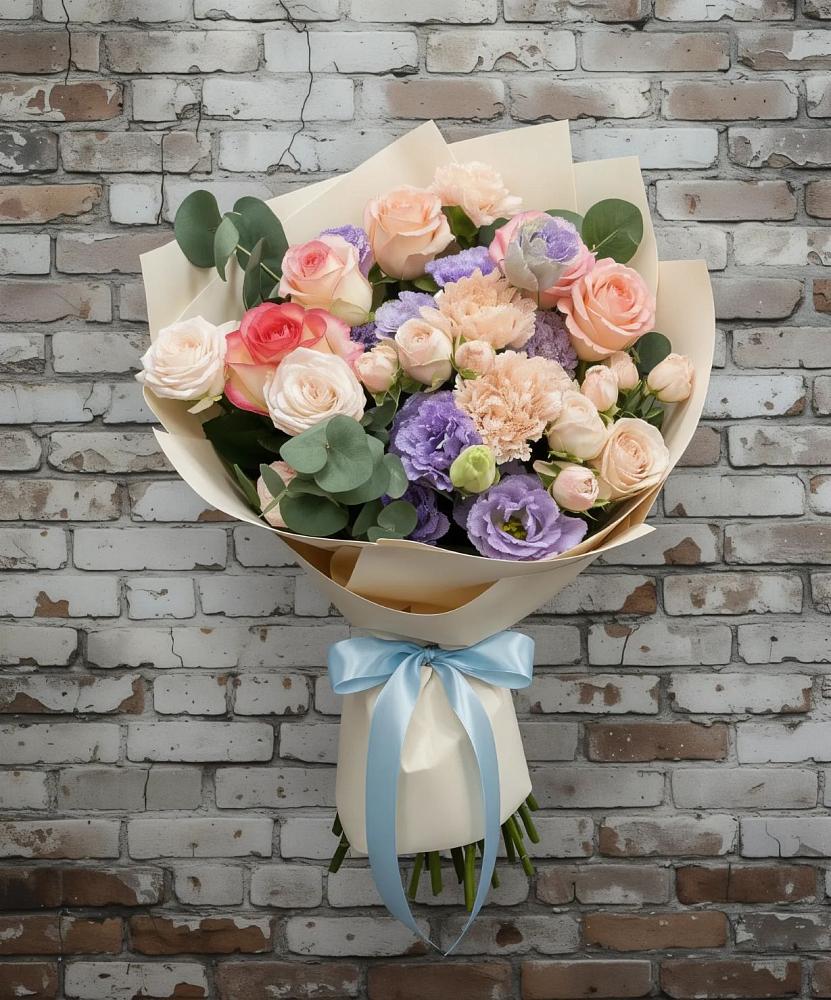 Букет цветов из: Розы, Лизиантусы и Гвоздики в Новошешминск