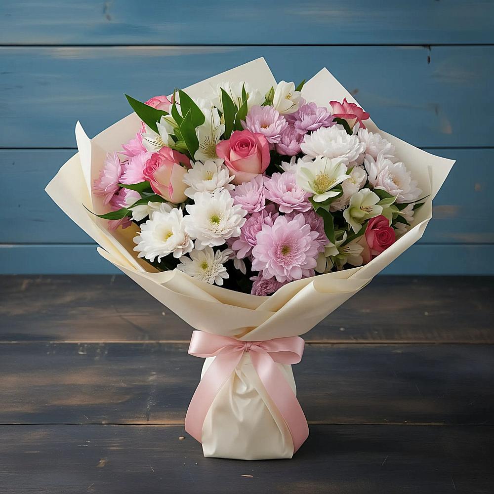 Букет цветов из: Хризантемы, Альстромерии и Розы в Новошешминск